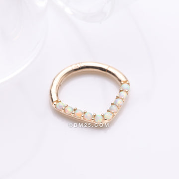 Detail View 1 of 14 Karat Gold Fire Opal Sparkle Chevron Clicker Hoop Ring-White Opal